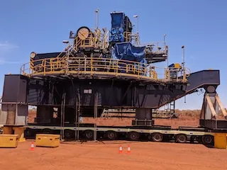 FMG Eliwana stacker reclaimer road transport to the Pilbara, Australia